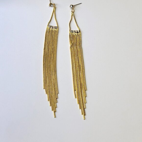 Gold Tassel Chandelier Earrings - Picture 3 of 7